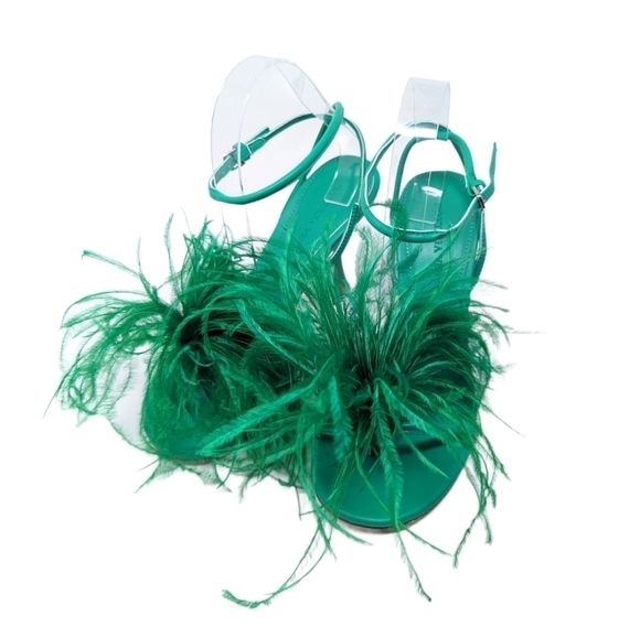 NEW Bottega Veneta Authentic Dot Green Feather Sandal Heels Size EU 38 - Picture 10 of 16